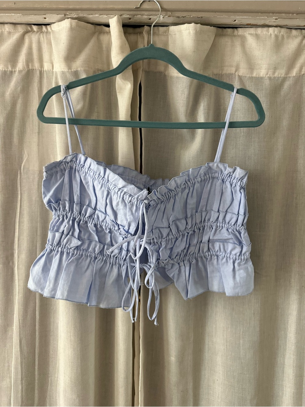 Zara Light Blue Smocked Tie-Front Camisole